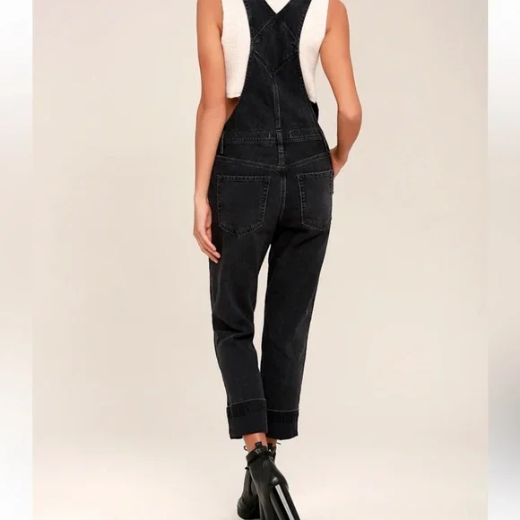 We The Free Boyfriend Washed Black High-Waisted Denim Overall. - Picture 3 of 15